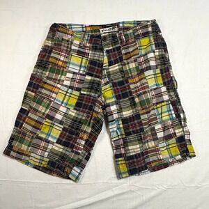 Y2K 00s Plugg Mens Size 36 Patchwork Plaid Cargo Short Cotton Casual Relaxed Fit